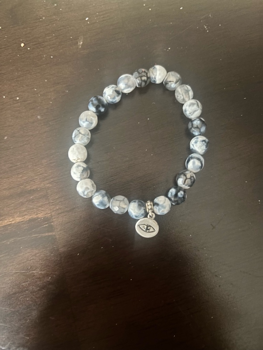 Beaded Eye Charm Bracelet - Gray Marble Beads